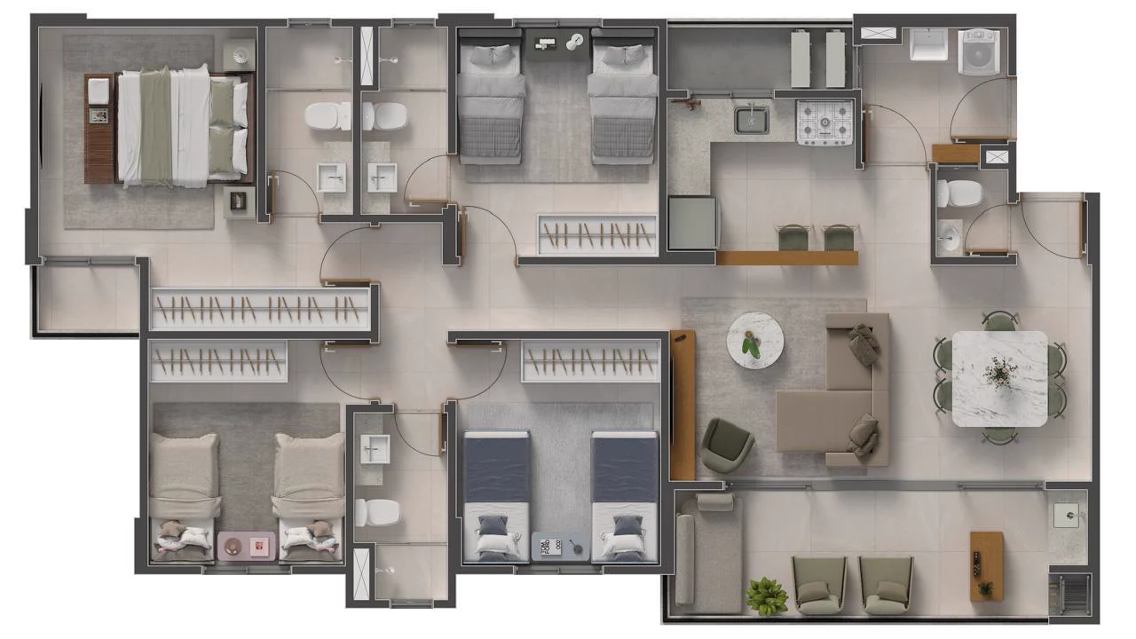 Planta do apartamento de 4 quartos, 110m²